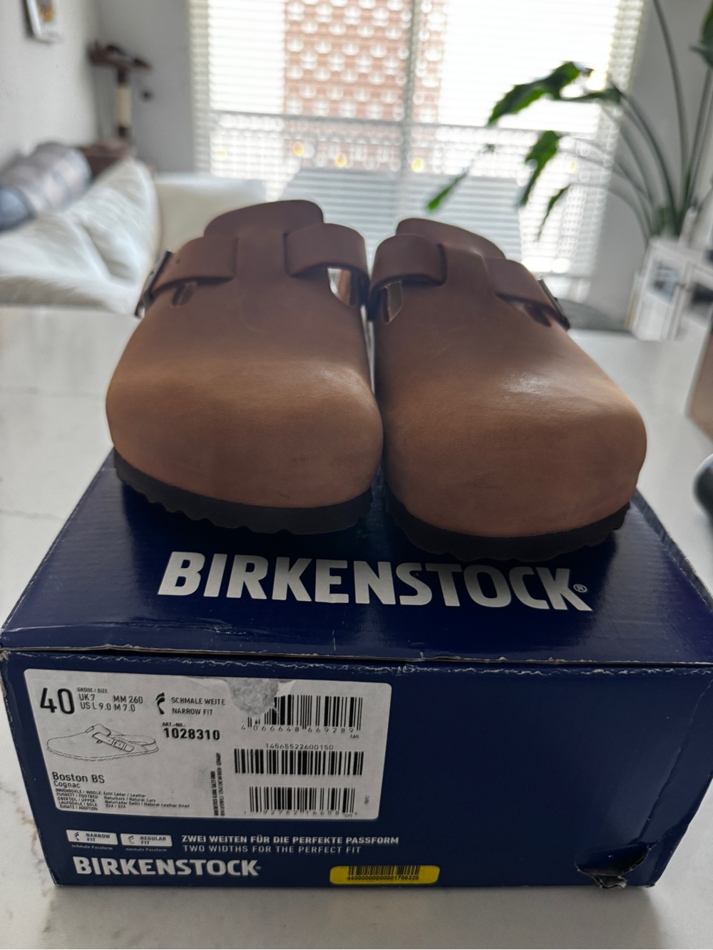 Birkenstock Boston Slip-On Clogs in Leather color Cognac Narrow Fit